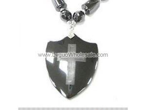 Hematite  Shield with Cross 30x40mm Pendant